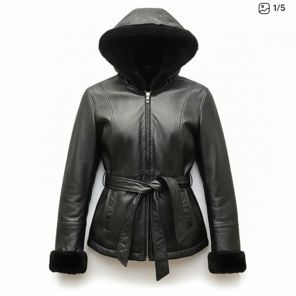 Wilson Hooded Leather Jacket with Faux Fur Lining Size xs